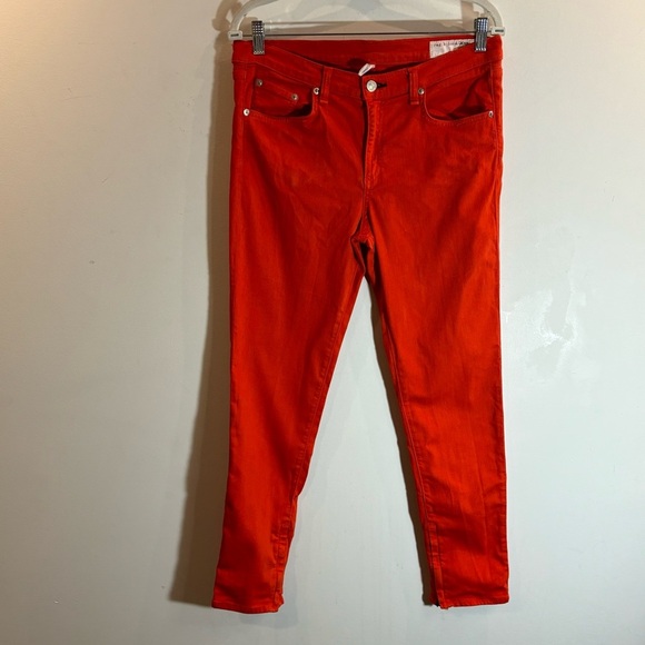 RAG & BONE Sz 31” Mid-Rise Skinny  Capri Jeans in Vibrant Orange Zipper at Hem - Picture 2 of 9